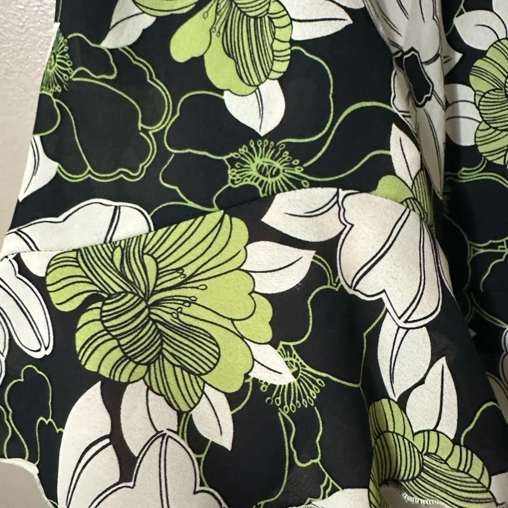 Worthington Black and Green Floral A-Line Skirt with Ruffle Edges